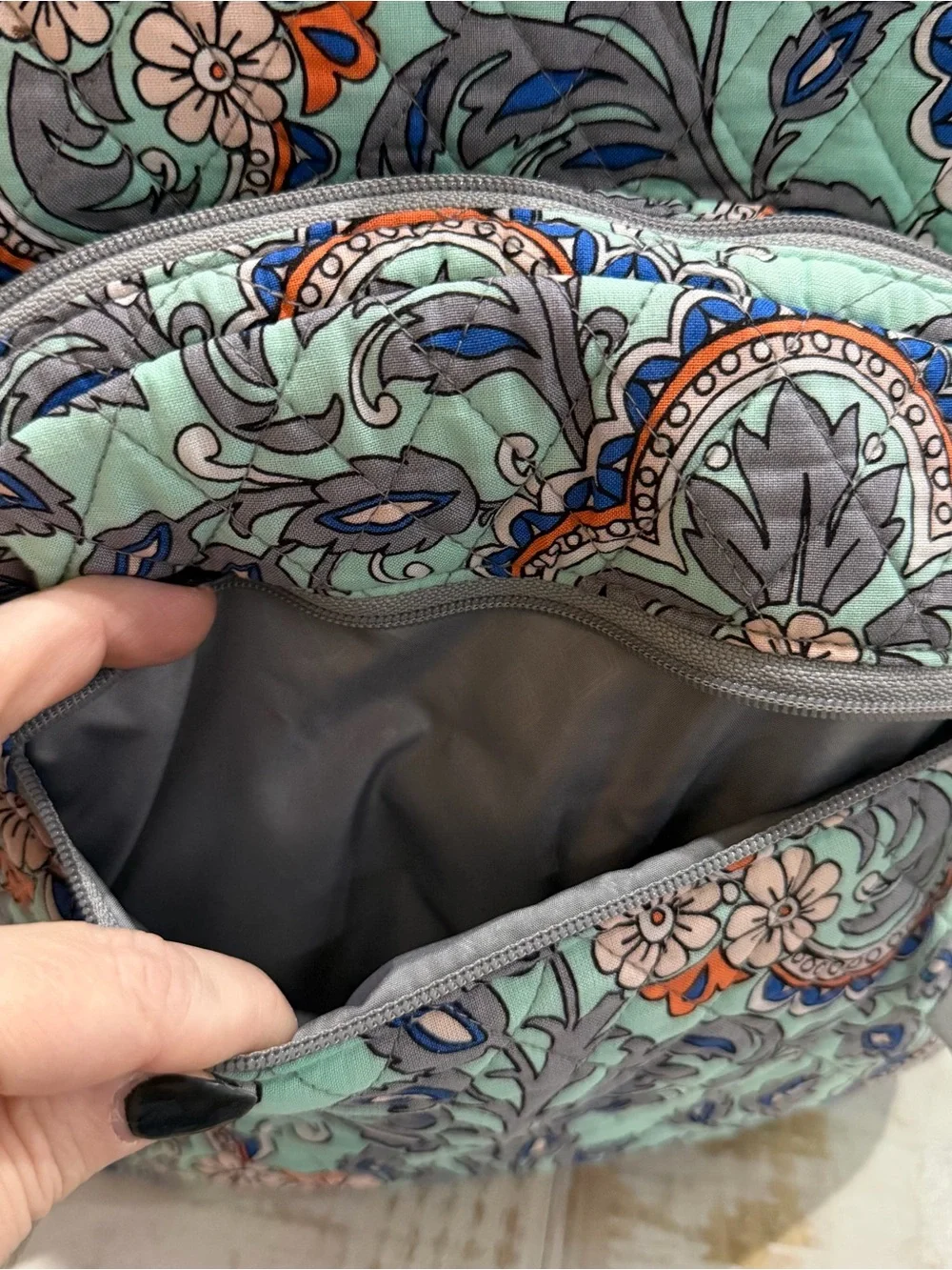 Vera Bradley Mint Green Quilted Floral Backpack Fan Flowers Purse School